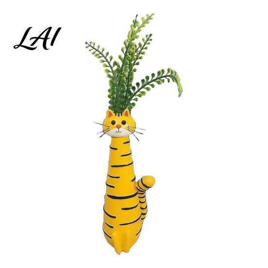 Floral Plants Vase Handcrafted Quirky Cat Whimsical Resin Shaped Flower for Flowers