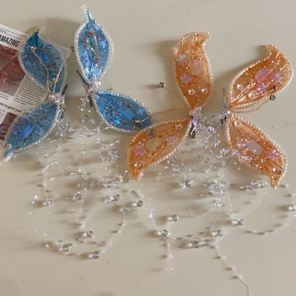 1Pair Bead Wedding Bridal Headdress Animal Tassel Hair Clip Fashion Butterfly Hairpins  Women