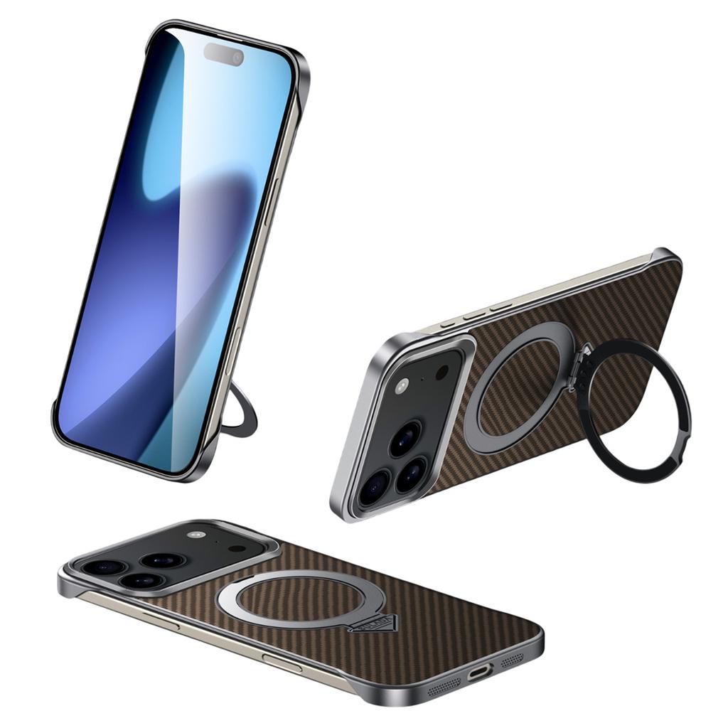 SULADA For iPhone 17 Pro Case Compatible with MagSafe Kickstand PU+PC Phone Cover Carbon Fiber Texture