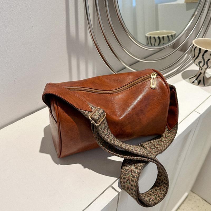 Vintage Shoulder Bag For Women Fashion Wide Strap Crossbody Bag Retro Pillow Messenger Handbag Ladies Tote