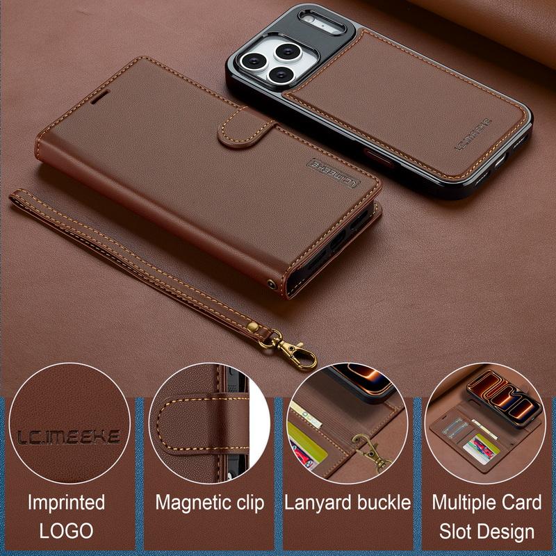 Magnetic Flip Wallet Case For iPhone 17 Pro Max iPhone 16 15 14 13 Pro Max 12 11 Air Luxury PU Leather Card Slots Phone Holder Cover