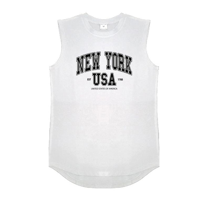 Summer Round Neck 3D USA New York Alphabet Printed Top Fashionable Casual Sleeveless Vest Men's T-shirts