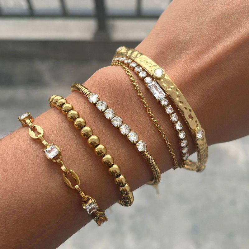 European and American Ins-Style Jewelry Titanium Steel Rhinestone Zircon Gold Simple Stackable Bracelet Plated with 18K Gold That Does Not Fade