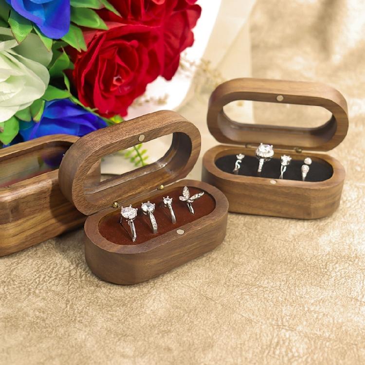 Black Walnut Aesthetic Rings Showcase Compact Wood Rings Jewelry Box Convenient and Portable Storage and Display Cases