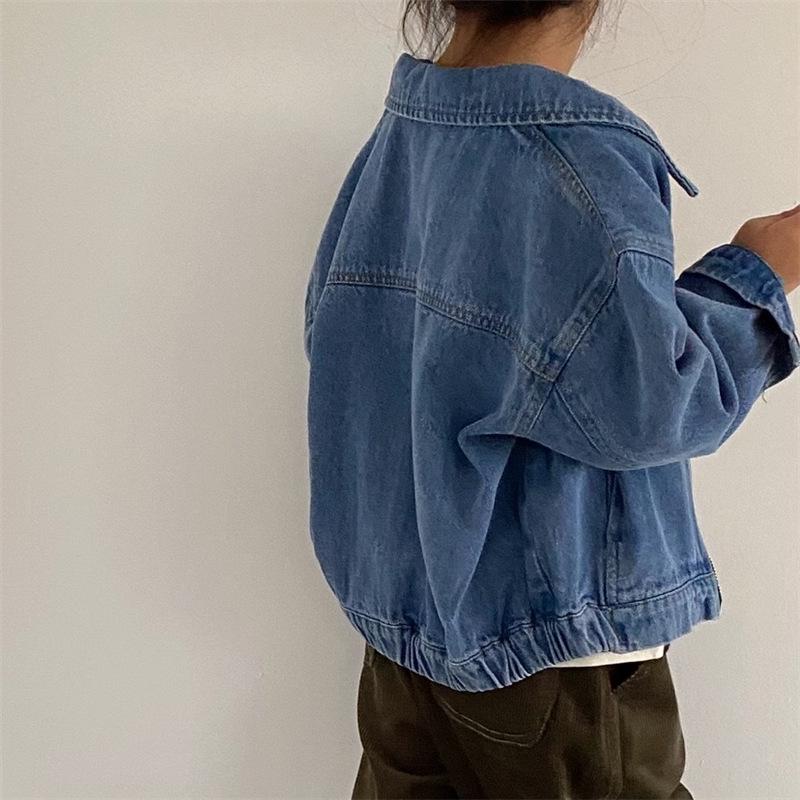 Korean Style Autumn Children's Heavy Duty Soft Denim Jacket - Boys & Girls Fashionable Workwear Zipper Jacket