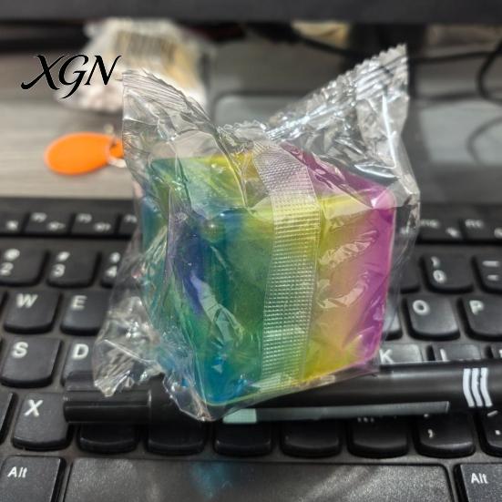 Relaxation Squeeze Ball Rainbow Ice Cube Stress Ball, Transparent Jelly Fidget Toy Soft Glue for Anxiety Relief, TPR Decompression Kids Adults