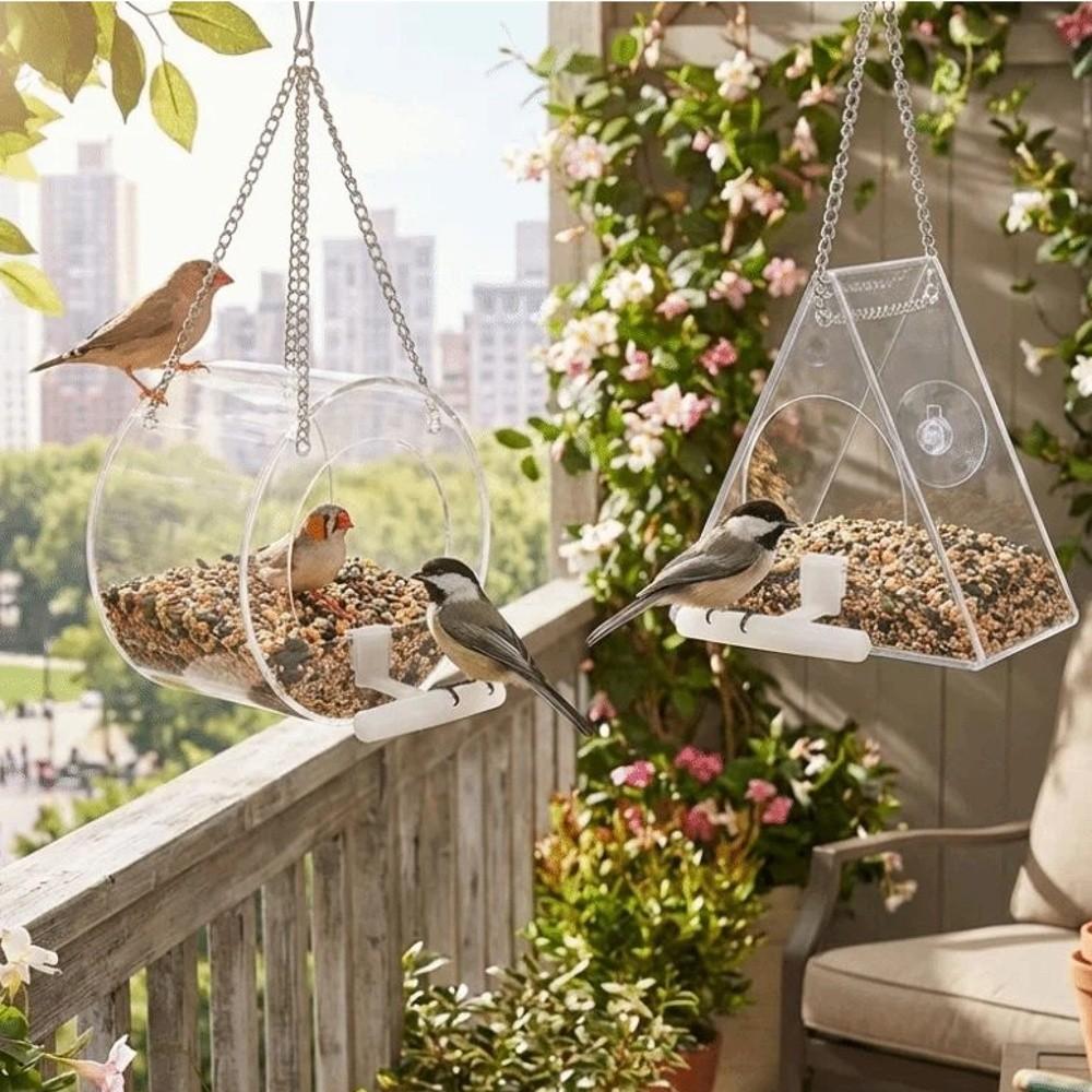 Waterproof Hanging Acrylic Bird Feeder Large Capacity Strong Suction Cup Bird Feeding Station Transparent with Hook