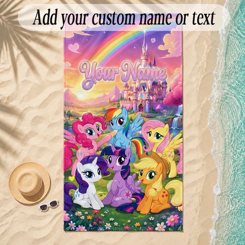 Beach TowelMy Little Pony Custom Name Text Personalized Soft Towel for Beach Pool Indoor Home Decor Gift