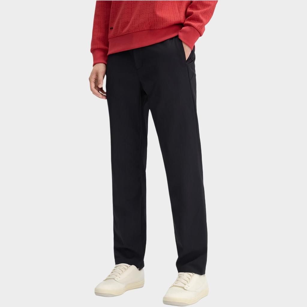 FILA BLUE Minimalist Style Fleece Lined Solid Color Thermal Skin Friendly Straight Fit Casual Pants Men's Jet Black F11M512801F-BK