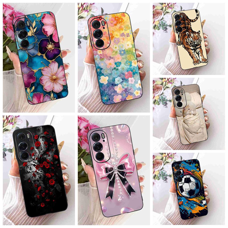 For Motorola Edge X30 5G Case Silicone TPU Black Cover For Motorola Edge X30 x30 XT2201-2 XT2201-6 Colorful Flowers Phone Casing