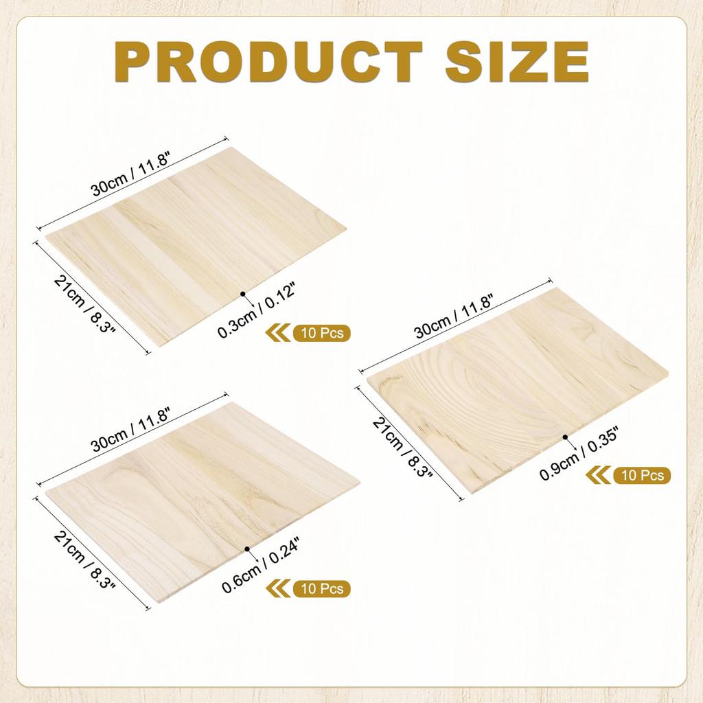 PATIKIL Wooden Demolition Boards, 3mm, 6mm, and 9mm Thick, 30-Pack, Karate Martial Arts Boards, Wooden Kickboards, Training Equipment for Adults, Taek