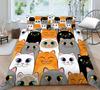 Cat Duvet Cover King/Queen Size Colorful Lovely Cartoon Kitty Polyester Comforter Cover For Kids Girls Boys Orange Bedding Set