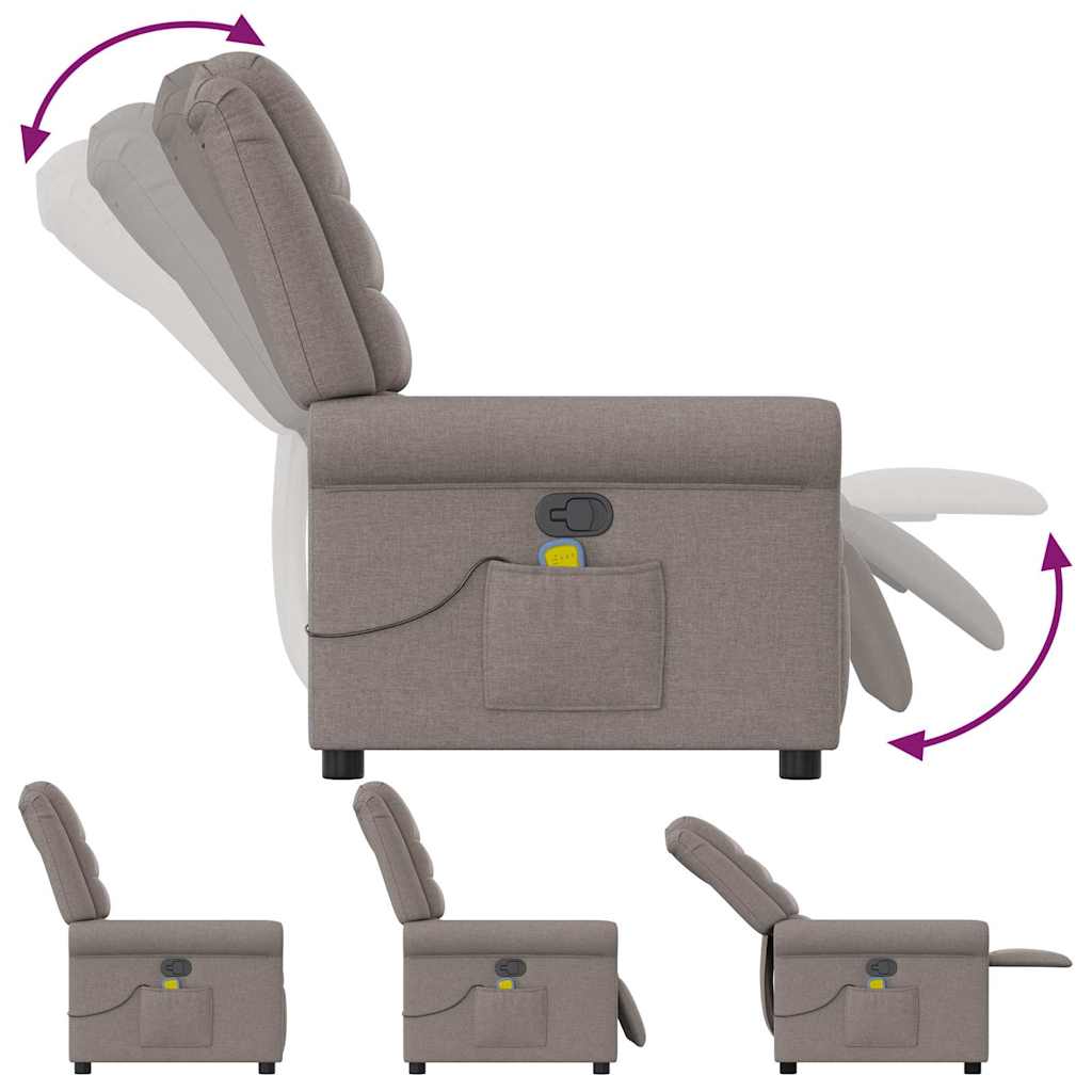 Reclining Massage Armchair, Taupe, Fabric Upholstered