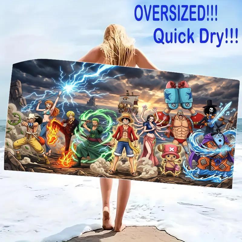 Japanese Anime Pirate Print Beach Towel, Large Soft Quick Dry Towel for Beach Camping Swimming