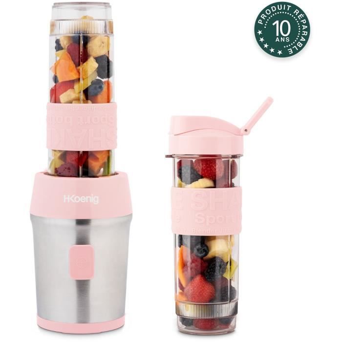 Mini Blender - H.KOENIG - SMOO12 - 300 W - 570 mL - Pastel Pink - 2 Gourds Included - BPA-free