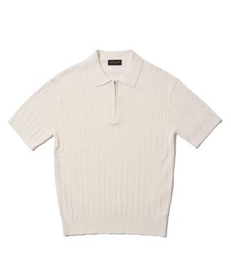 ANALOG MOOD Cable Half-Zip Collar Short-Sleeve Knit (Ivory)