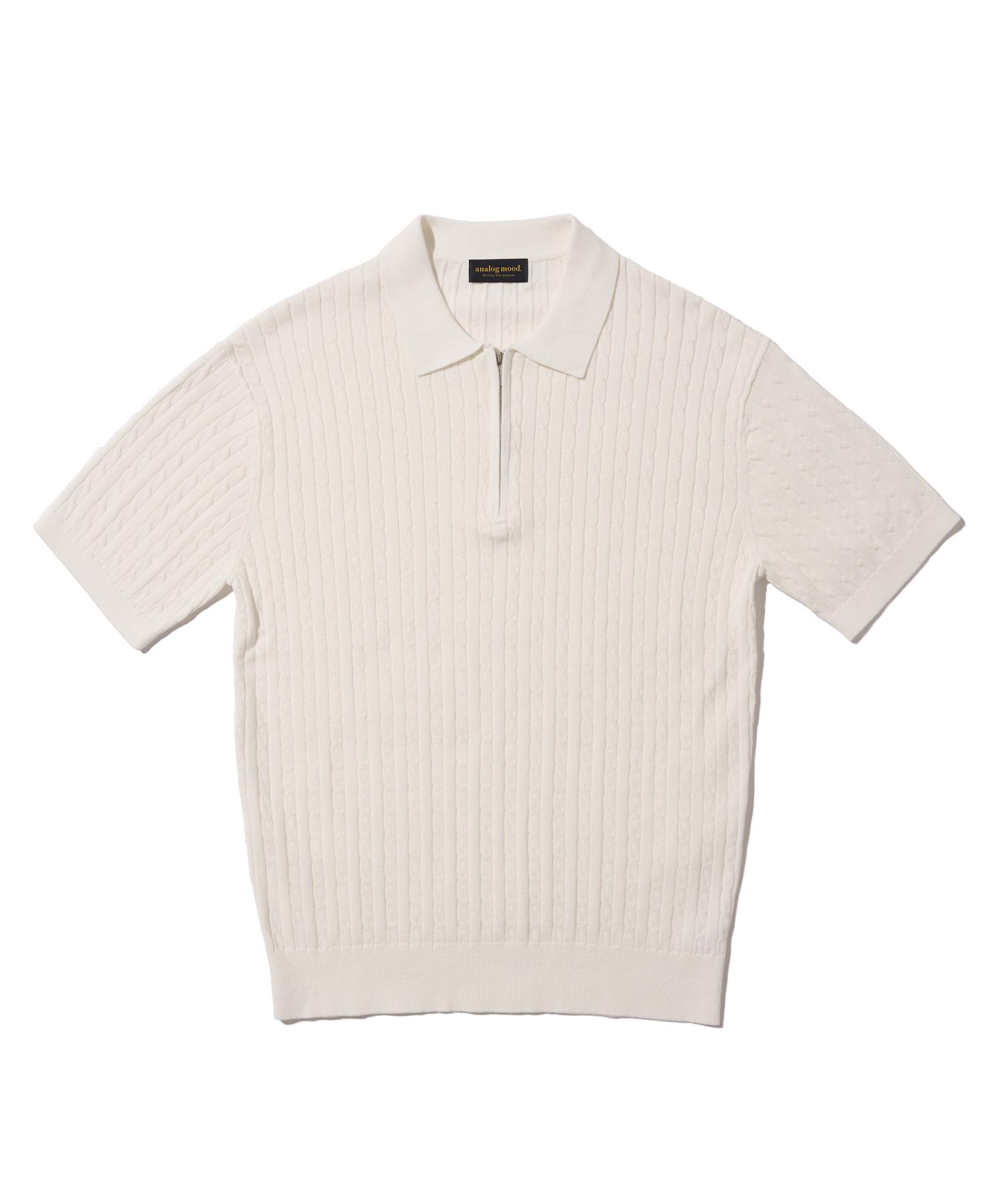 Analog Mood Cable Half-Zip Collar Short-Sleeve Knit (Ivory) Free