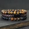 Noter Set 3 bucăți Brățări Bărbați 8mm Onix natural Ochi de tigru Brățară de piatră Homme Închizătoare Magentic Braslet din piele Pulsera Hombre Cadou