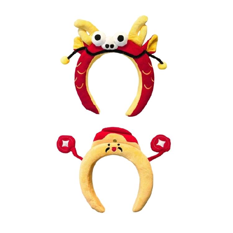 Plush Dragon/Fortunes God Headband for Chinese Spring Festival Celebration Seasonal Holiday Women Face Washing Hairband