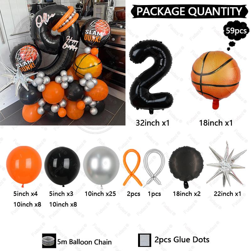 59pcs Explosion Star Basketball Balloon Set 32 Inch Black Number 1-9 Birthday Balloon Sports Theme Party Atmosphere Decoration