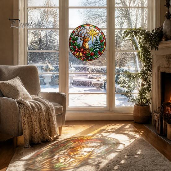 Reusable Christmas Window Decor Stained Glass Style Cling, Rainbow Film Sun Catcher Static Sunlight Reflective Films Suncatcher Sticker for Home Shop