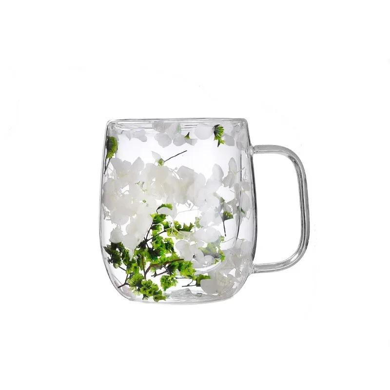 250ml / 350ml Double Wall Glass Cup Dry Flowers Insulated Flowers Espresso Cup Coffee Mugs Dual Layered Glass Cups Dried Flowers