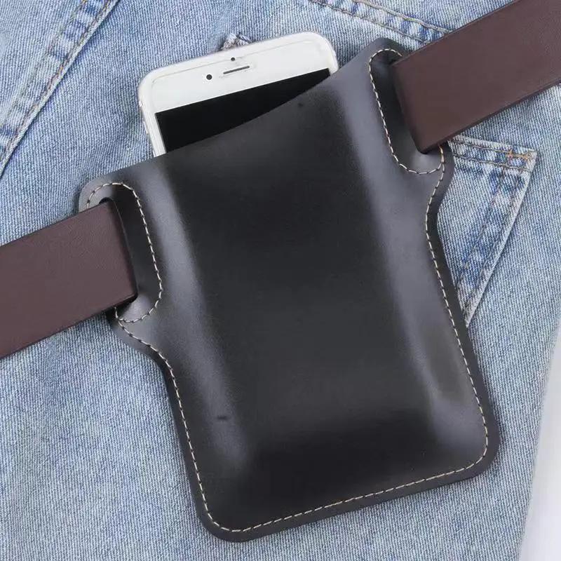 Men Leather Vintage Pack Waist Bag Belt Clip Phone Holster Travel Hiking Cell Mobile Phone Case Cover Belt Pouch Purse