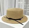 Seaside Vacation Idyllic Style Flat-brimmed Bow Women's Summer Travel Sunshade Sunscreen Hat, Straw-woven Elegant Top Hat
