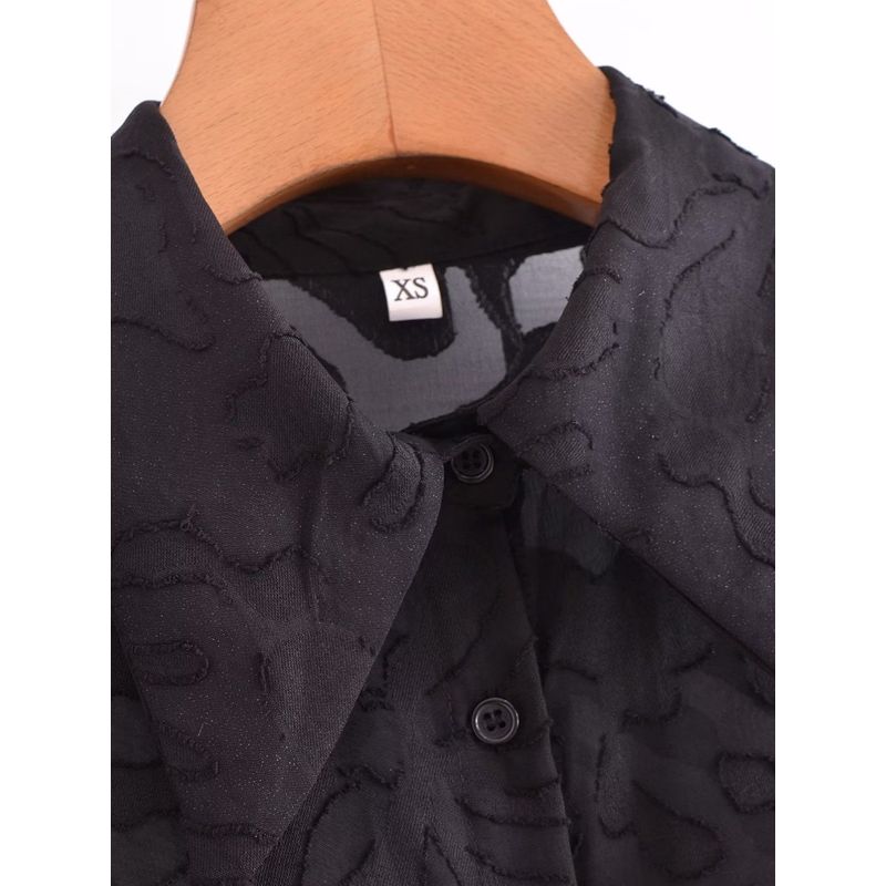 Kaslead New Arrival Women's Clothing Fashion Style Pure Color Jacquard Bishop Sleeves Top