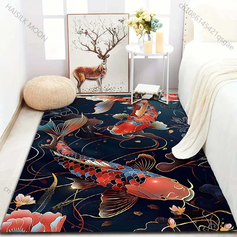 1PC Koi fish floral dark background Pattern Rug Carpets for Bedroom Living Room Sofa Mat Creative Door Mat Cloakroom Home Decor