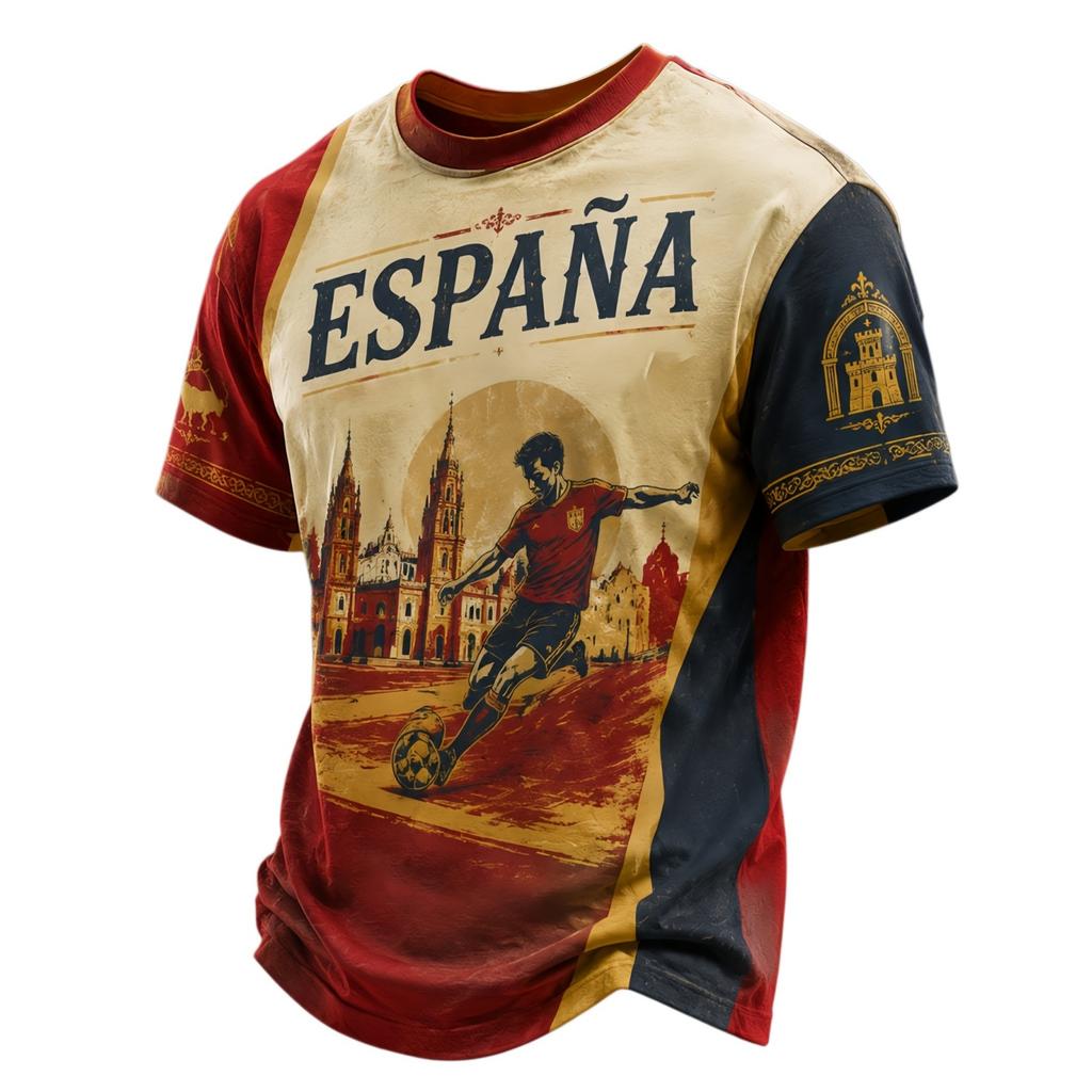 Men's Short Sleeve Soccer Fan T-Shirt with Printed Team Design for Casual Wear