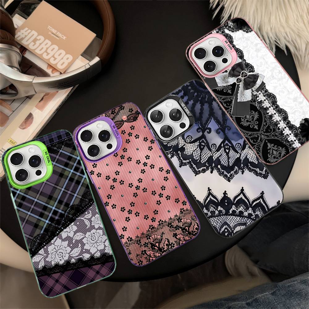 Lace Pattern Phone Case For IPhone 17 16 15 14 13 12 11 Pro Max Plus Color Silver Cover