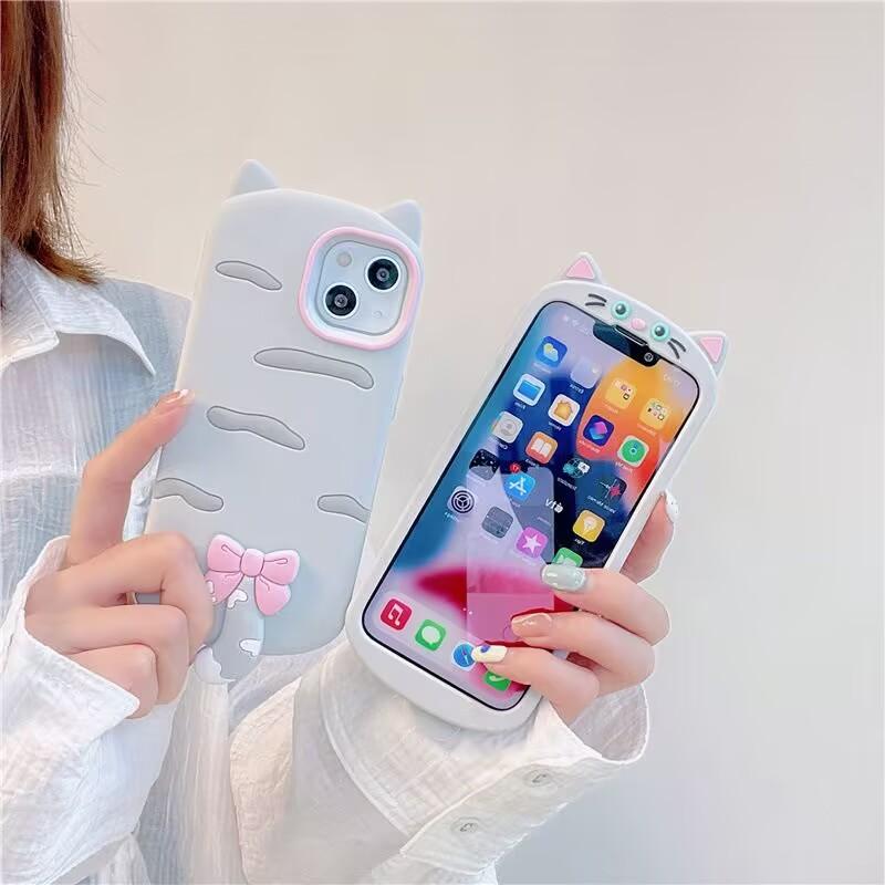 3D Cat Ears Tail Silicone Phone Case for Samsung Galaxy S23 S24 S25 S26 Ultra FE A56 A55 A36 A35 A26 A17 A16 A24 A25 A26 and iPhone 17 16 15 14 13 12