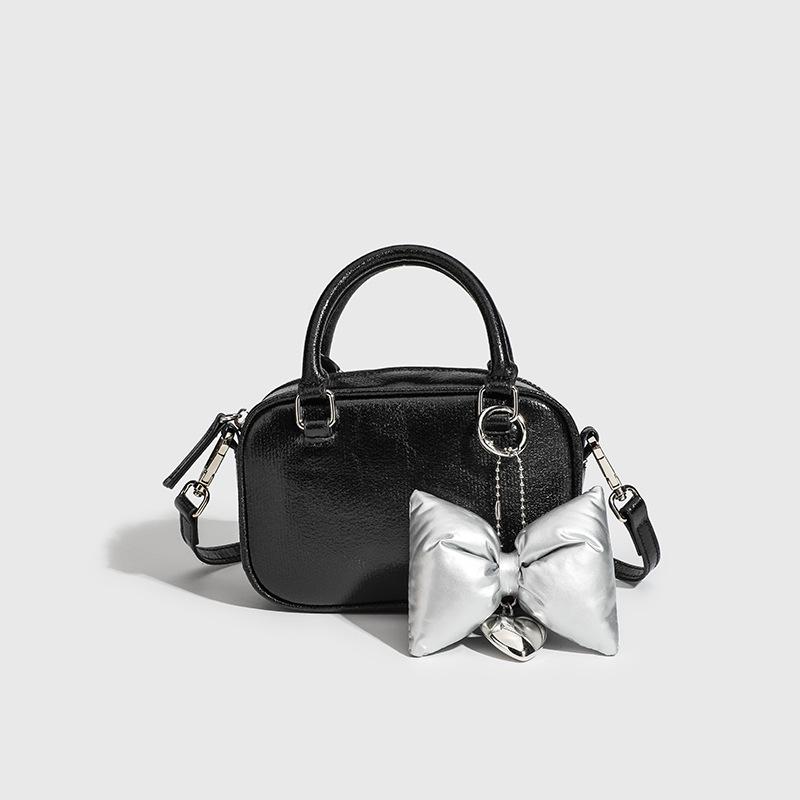 2024 New Mini Boston Square Bag, Simple and Versatile Soft Leather Mini Silver Handbag, Crossbody Bag