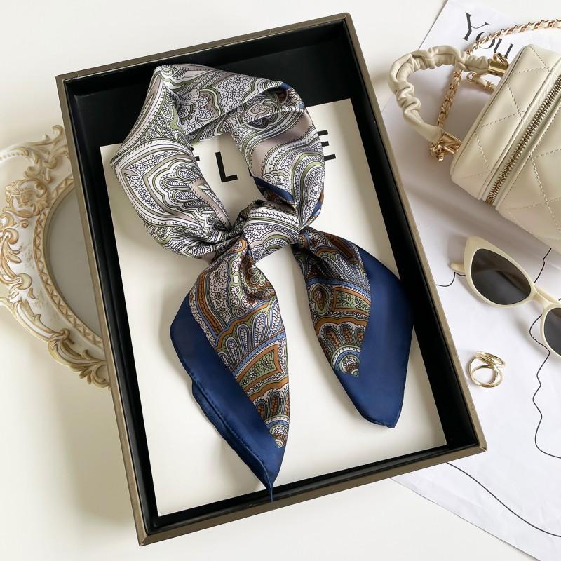 Elegant Silk Square Scarf Women - Lightweight Neck Wrap Sun Protection Stylish Accessory In Navy Blue Black Beige Red