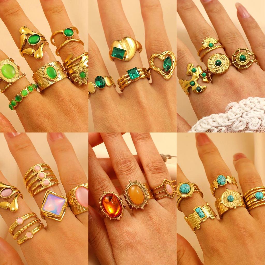 Vintage Turquoise Stainless Steel Open Finger Ring for Women