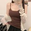 #Early autumn new sweet and spicy polished lace lace warm sling vest slim fixed with chest pad to look thin