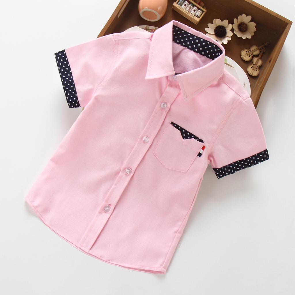 Camicie per ragazzi della scuola Camicette a maniche corte per ragazzi Abbigliamento per bambini Colletto rovesciato in cotone Top per bambini 5 7 9 11 13 15 anni