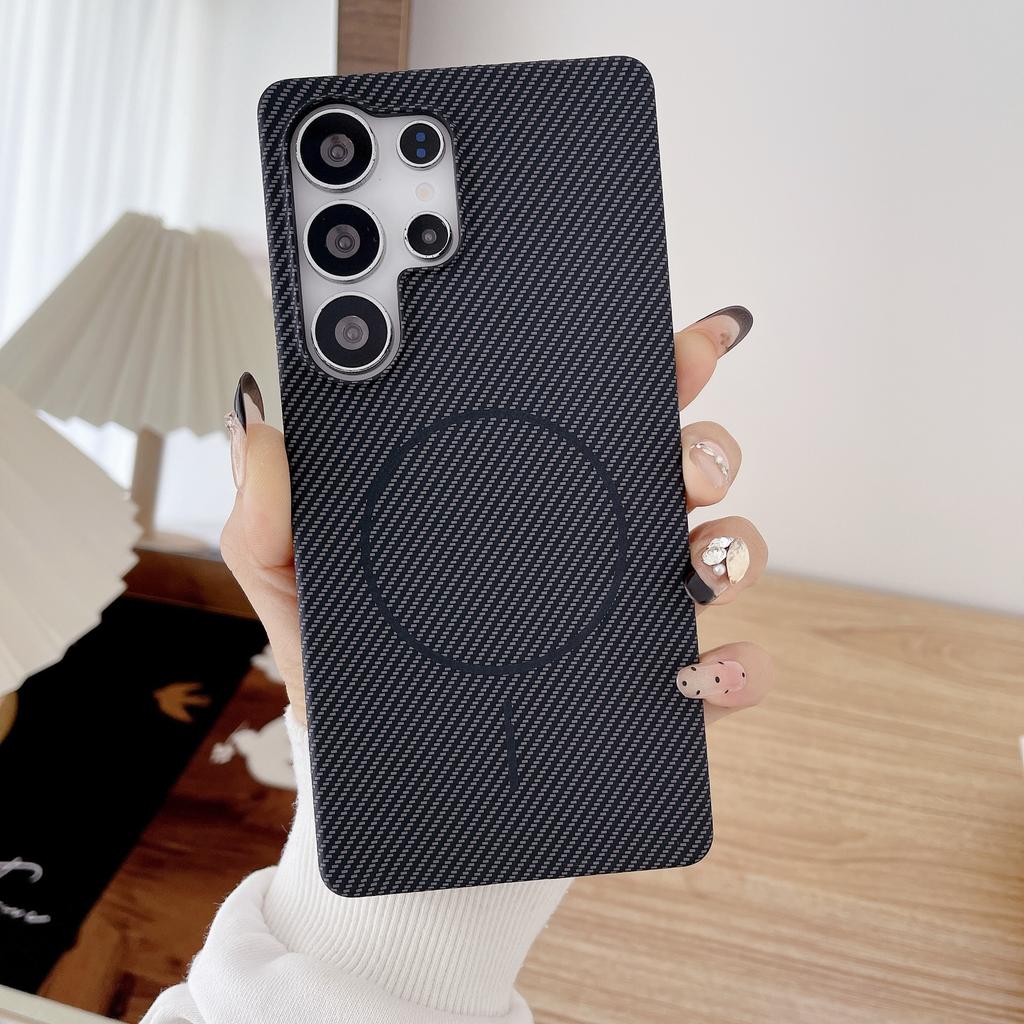 Carbon Fiber Pattern Suitable for Samsung S25 Ultra Half Pack Magnetic Suction Phone Case Samsung S23 Ultra Ultra Thin PC Hard Case