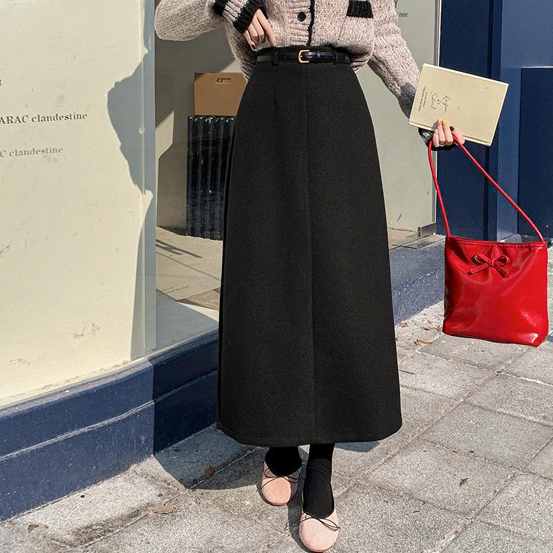 Women's Taro Purple Wool High Waist Slimming Mid-Length Skirt - Autumn/Winter 2025