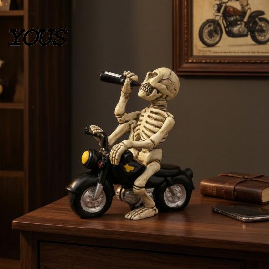Motorcycle Enthusiast Presents Gothic Skeleton Rider Figurine, Vintage Biker Skull Statue, Figurines Halloween Tabletop Decor Ornament, Gift