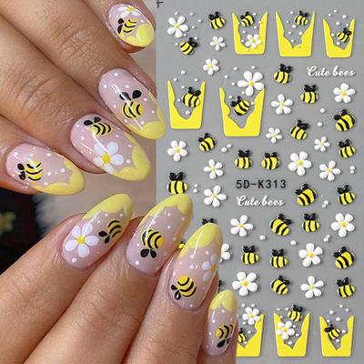 Nail Art Sticker Relief 5D Three-Dimensional French Bee Flower Summer Fruit Sea Shell Adhesive Nail Sticker
