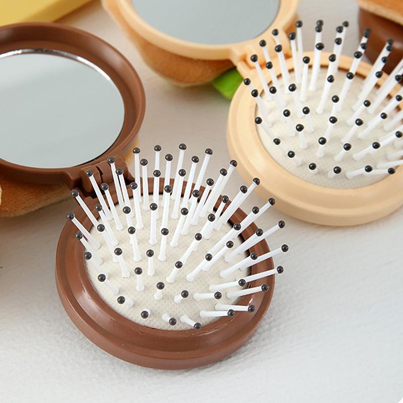 2 In 1 Folding Mirror Comb Lightweight Dual Fold Design Folding Makeup Mirror Small Size Air Cushion Massage Comb Outdoor Use