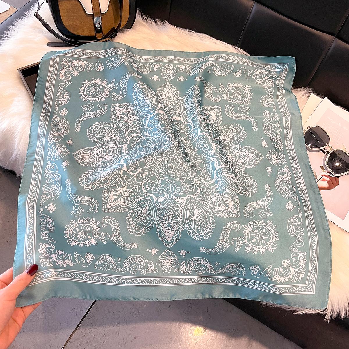 

2026 New Luxury Print Silk Square Scarfs for Women Neck Ties Kerchief Lady All Seasons Decoration Hijab Female Neckerchief Wraps синий