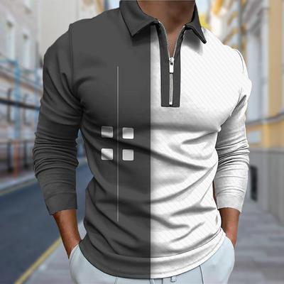 Poloshirts Herren Langarm 4 Knöpfe Aufdruck Neues Herren Poloshirt Langarm Reißverschluss T-Shirt Top