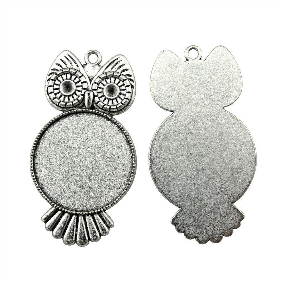

2 шт. круглый Сова стиль камея кабошон кулон базовая установка ювелирные компоненты аксессуары античное серебро цвет цинковый сплав 30 мм