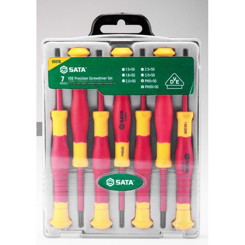 SATA 09318 Insulated VDE Slotted & Phillips Screwdriver Set, 7 pcs