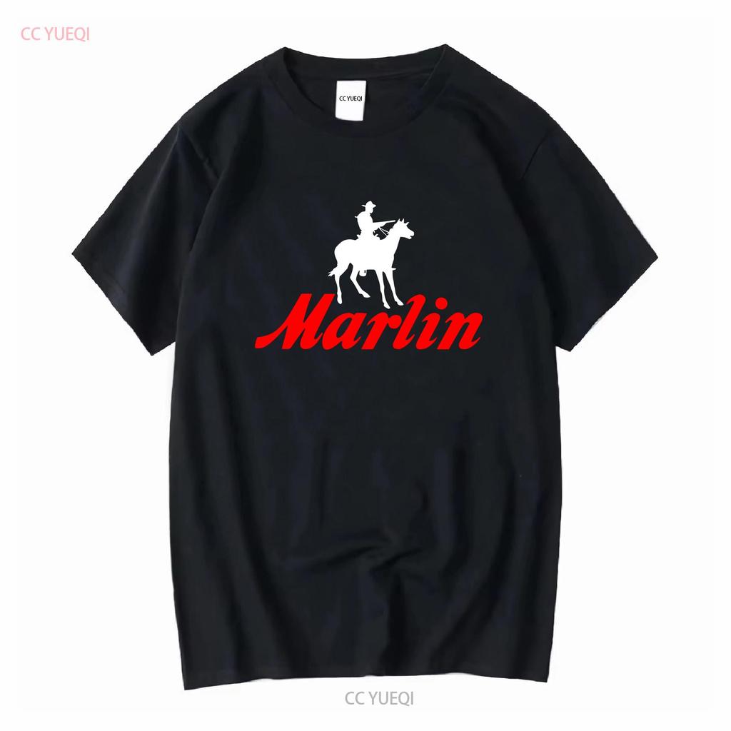 Marlin Gunmaker Logo Guns Firearms Rifles Men's Navy Blue T Shirt S 5XL Long Sleeves Vintage Washed Breathable Comfortable