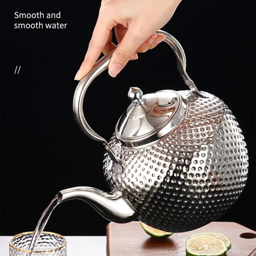 Hammer Texture Stainless Steel Teapot, Hight-Capacity Boiling Water Pot With Tea Strainer, Restaurant Induction Cooker Teakettle