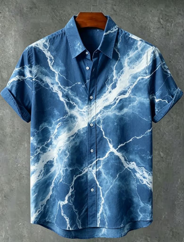 Men's Abstract Marble And Natural Print Casual Shirt, Breathable Top For Summer Vacation Party Travel And Daily Wear
